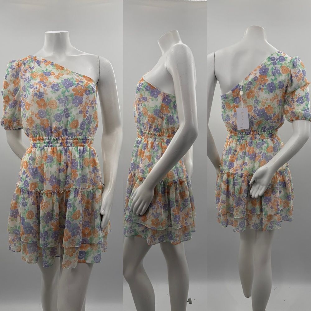 3For$20 WAYF Floral White Purple One-Shoulder Dress NWT Sizes , XS,M,XL